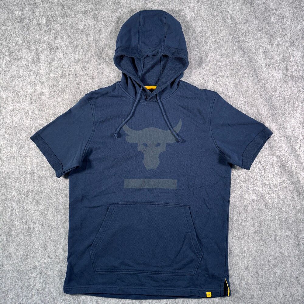 Under Armour Project Rock Hoodie Mens M Blue Short Sleeve Blood Sweat Respect
